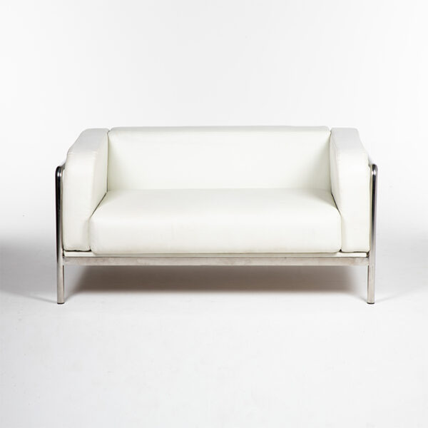 fauteuil 2 places cuir blanc face location