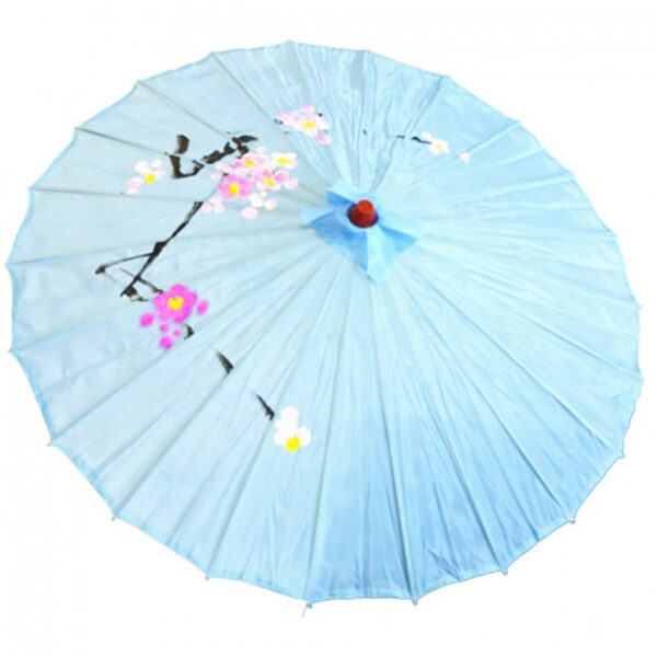 de146 ombrelle chinoise en tissu decoree bleu location