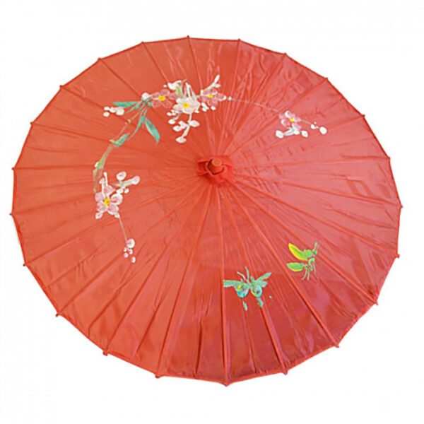 de150 ombrelle chinoise en tissu decoree rouge location